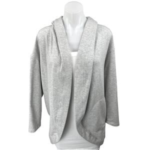 Max Studio Women's Gray Fleece Long Sleeve Hooded Hoodie Cardigan Sweater Top S